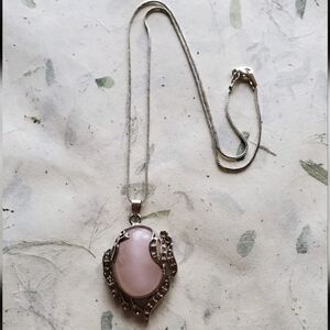 18 Karat Gold Filled Rose Quartz Pendant Necklace Gemstone 18KGF Crystal Boho